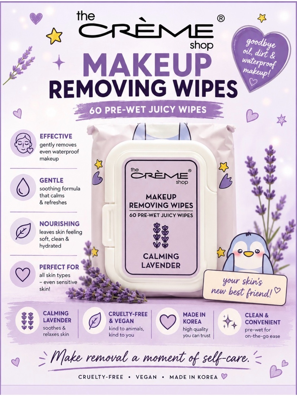 The Crème Shop Calming Lavender Makeup Removing Wipes